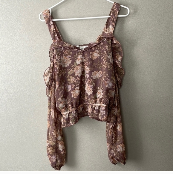 AE Large Floral Blouse Ruffle Boho Fairycore Vintage Feminine Wanderlust Neutral - Picture 1 of 10